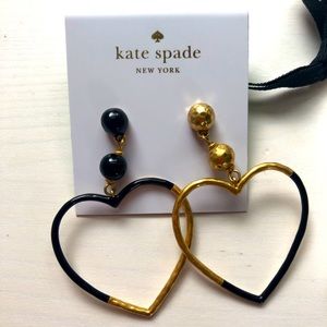 Kate Spade Earrings Heart Gold Black Long
